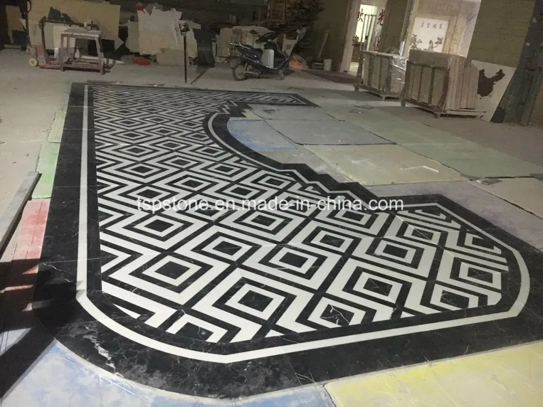 Natural Stone Waterjet Marble for Floor/Flooring/Wall/Kitchen/Lobby/Slab/Tile/Mosaic Pattern/Border/Medallion/Floor Tiles with Metal Inlay